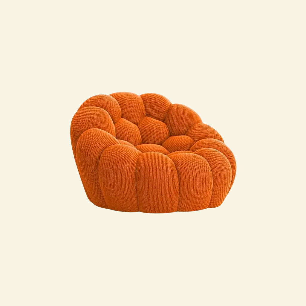 orange bubble chair dupe on beige background
