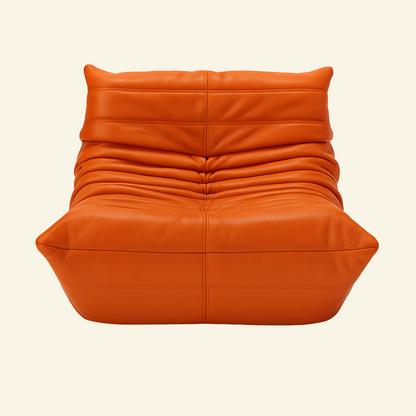 Orange leather togo chair replica on a white background