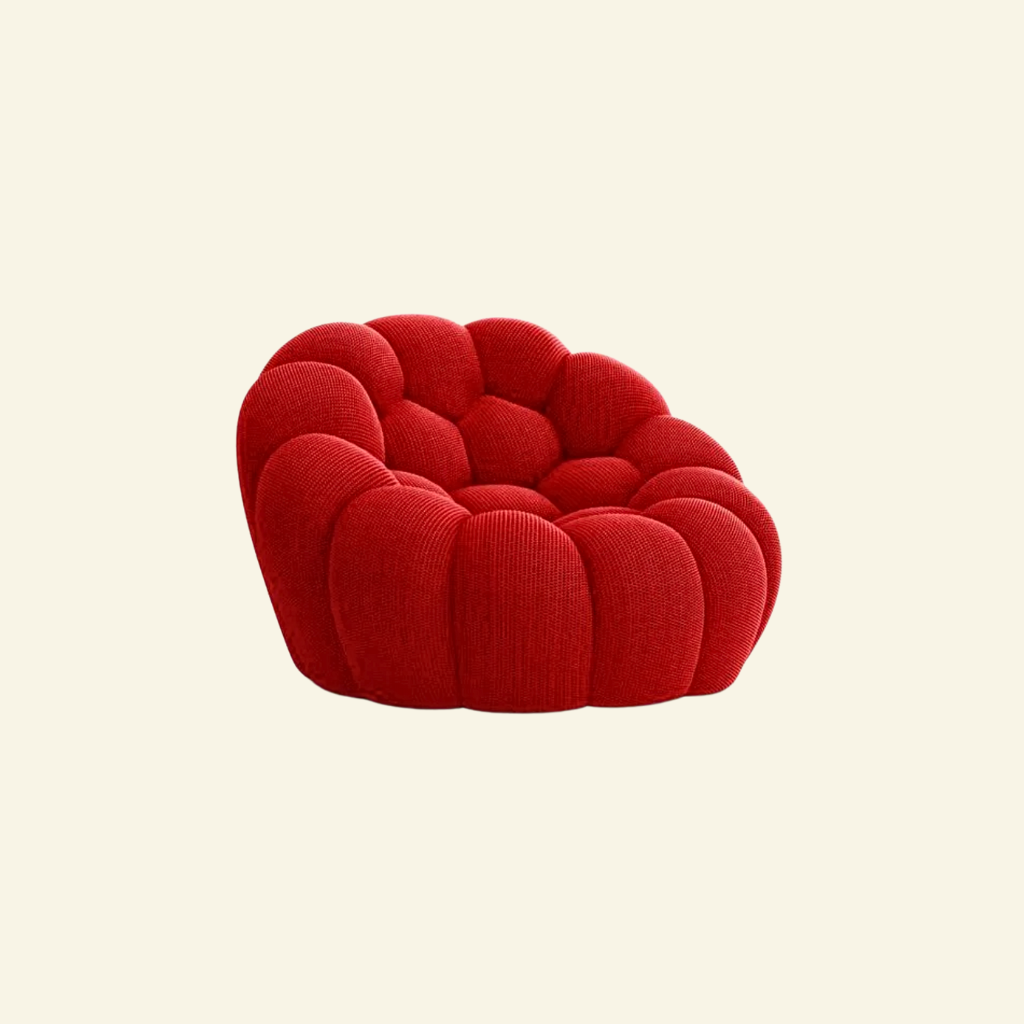 red bubble chair dupe on beige background