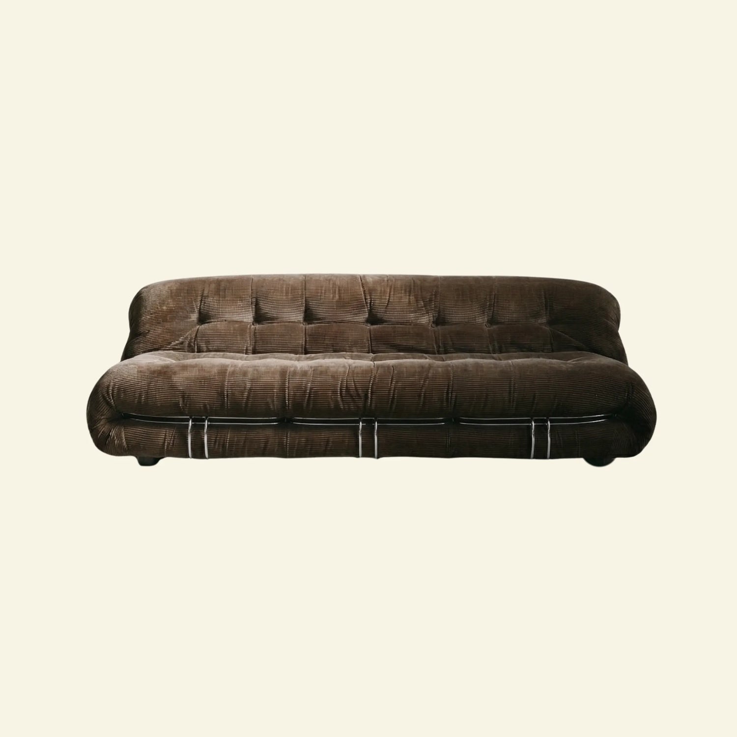 soriana sofa 3-seater dupe in brown corduroy on beige studio background