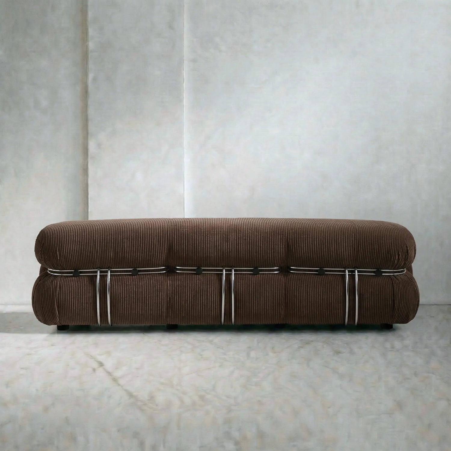 soriana sofa 3-seater dupe in brown corduroy angled view in studio
