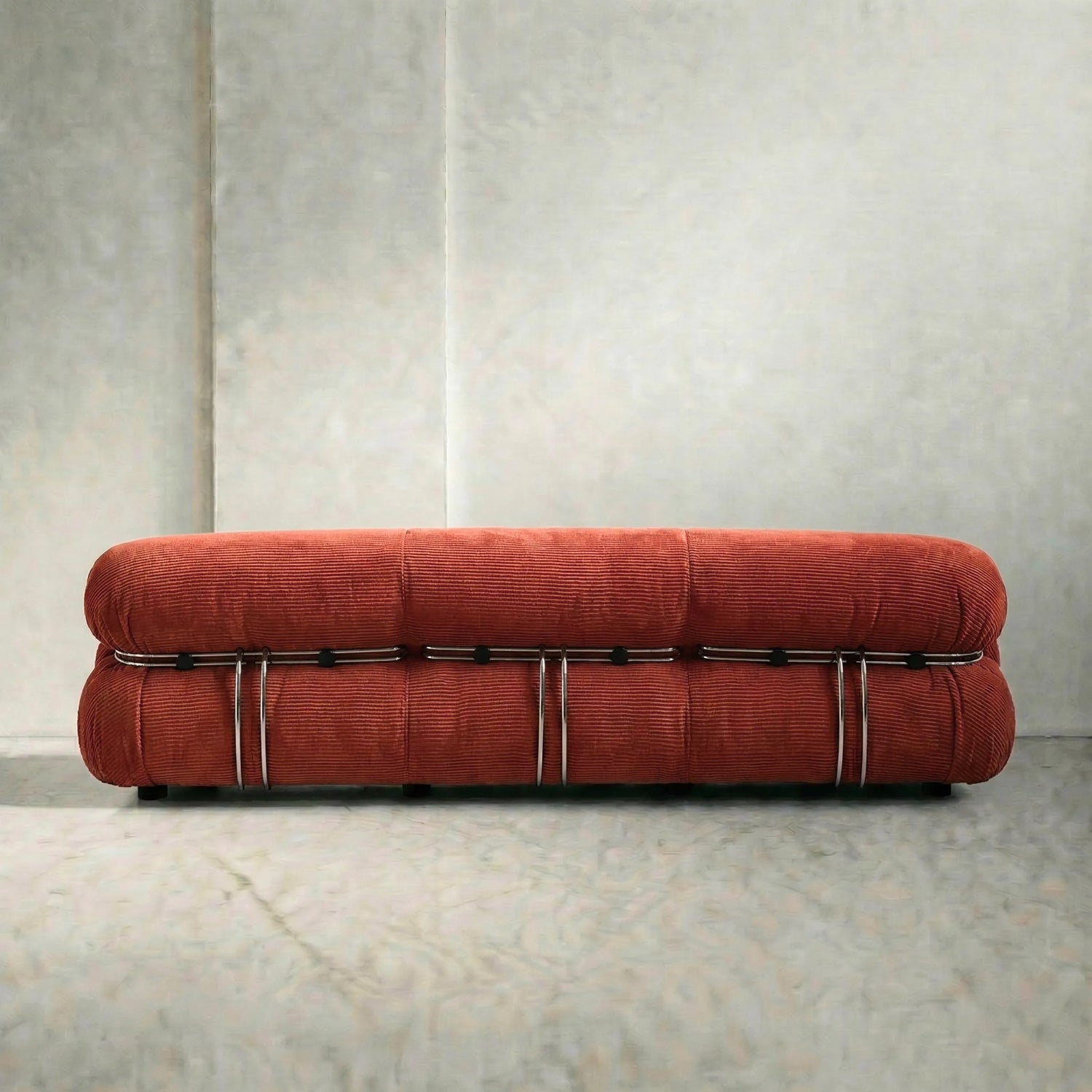 soriana sofa 3-seater dupe in terracotta corduroy angled view in studio