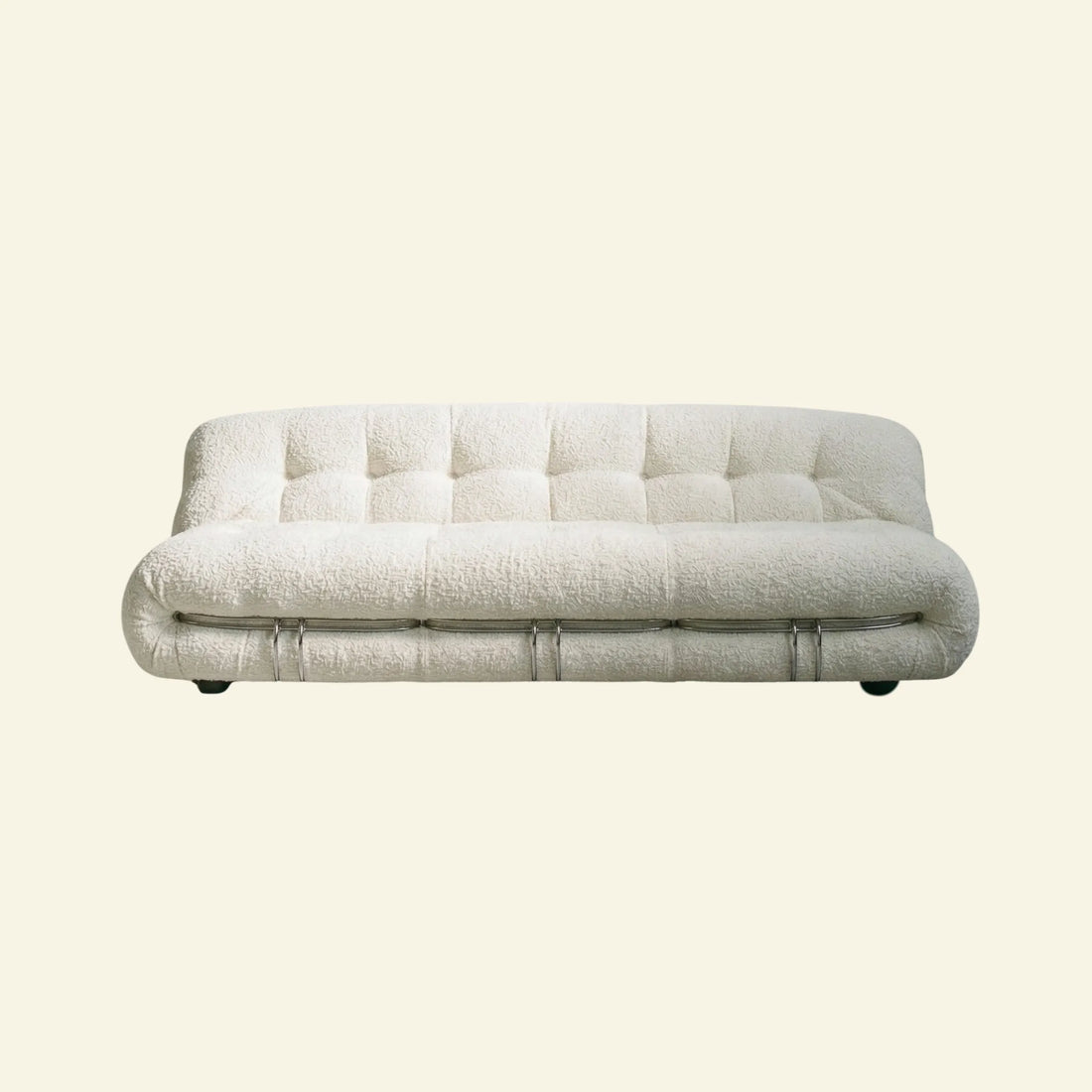 soriana sofa 3-seater dupe in white bouclé on beige studio background