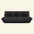 Togo-inspired 3-seater sofa replica in black leather, full front view with deep seat and pleated folds – Vibehaus