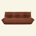Togo-inspired 3-seater sofa replica in brown leather, full front view with deep seat and pleated folds – Vibehaus.