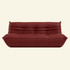 Togo-inspired 3-seater sofa replica in red leather, full front view with deep seat and pleated folds – Vibehaus.
