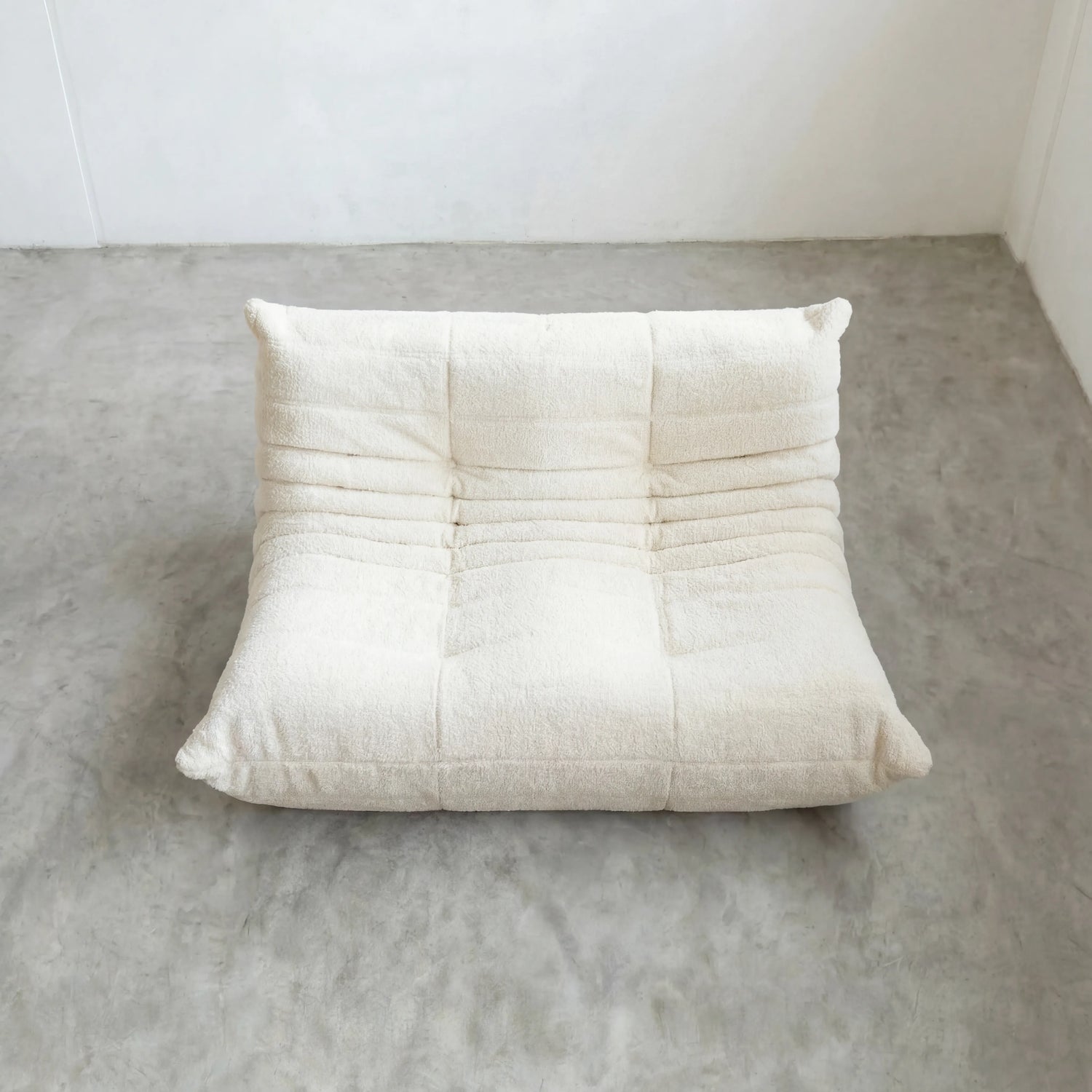 Togo 2-seater Sofa dupe in white bouclé with Togo silhouette designed by michael ducaroy for ligne roset – custom-made by vibehaus