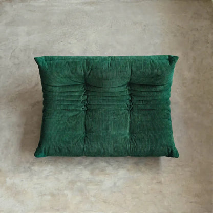 Togo 2-seater Sofa dupe in dark green corduroy with Togo silhouette designed by michael ducaroy for ligne roset – custom-made by vibehaus from topangle