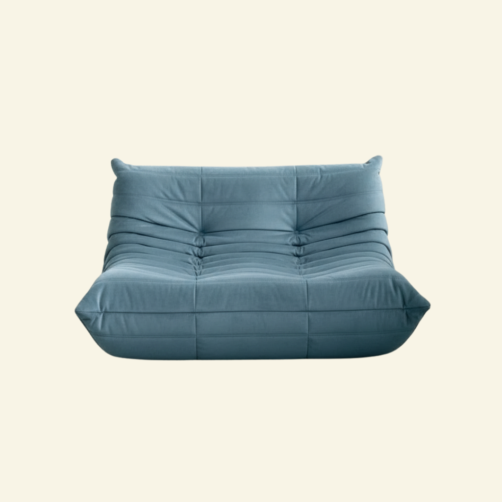 Togo Sofa dupe with Togo silhouette designed by michael ducaroy for ligne roset – custom-made in light blue velvet by vibehaus