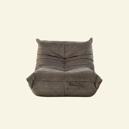 Togo Chair Dupe in taupe color made from velvet suede by vibehaus, on beige background