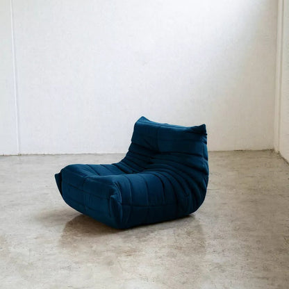 Handmade caterpillar sofa chair as dupe in dark blue – plush high-density sponge filling for ergonomic comfort