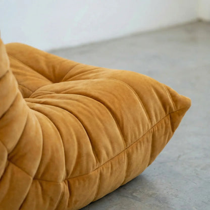 Close up of the velvet suede fabric of the togo chair alternative by vibehaus