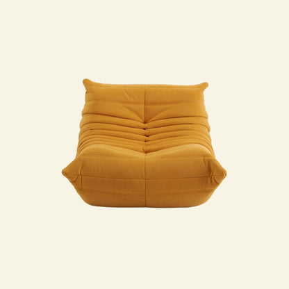 Togo chair dupe velvet yellow on beige background