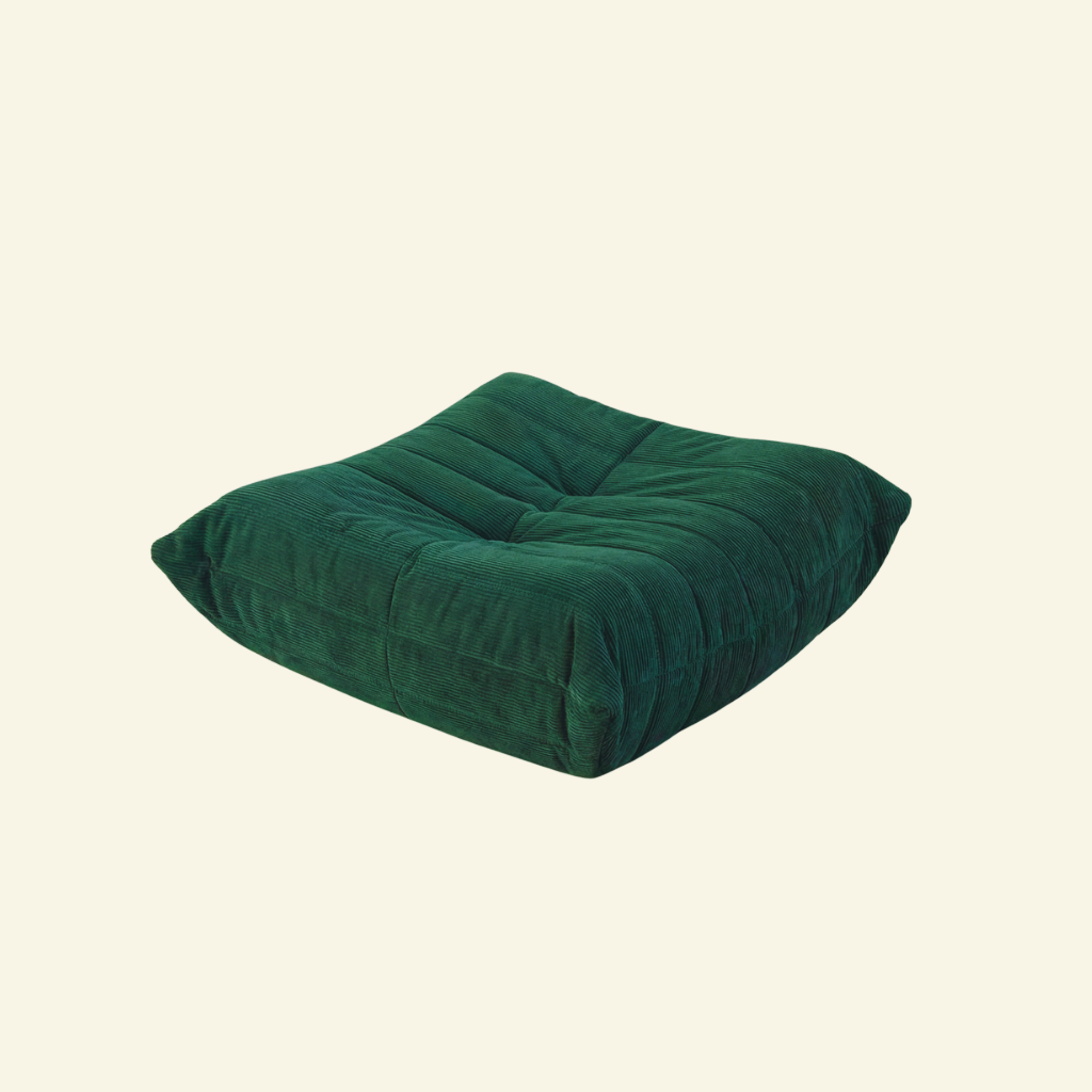 Togo Ottoman Dupe in dark green Corduroy on beige background