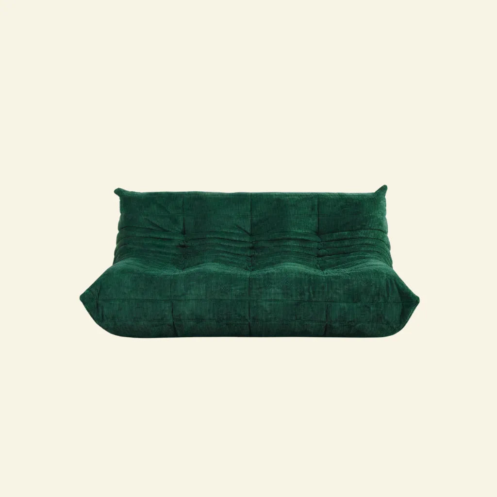 Togo sofa 3-seater dupe in dark green corduroy by vibehaus on beige background 