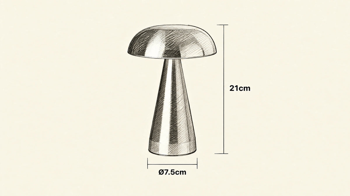 
Velo Chrome Table Lamp hand-drawn dimensions sketch with listed measurements
