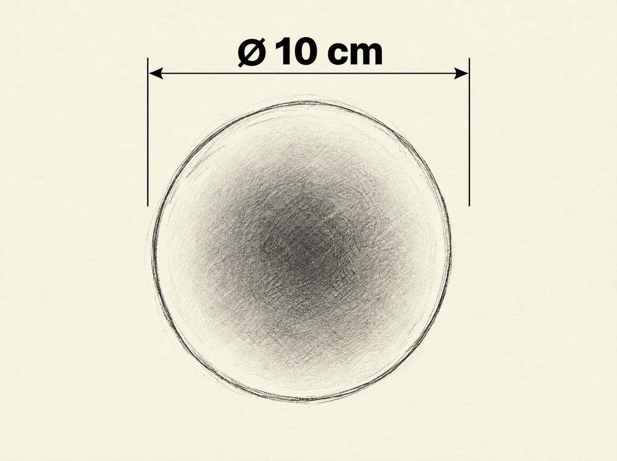 
Dimension drawing of a Vibehaus acryl ombre coaster showing its 10 cm diameter.