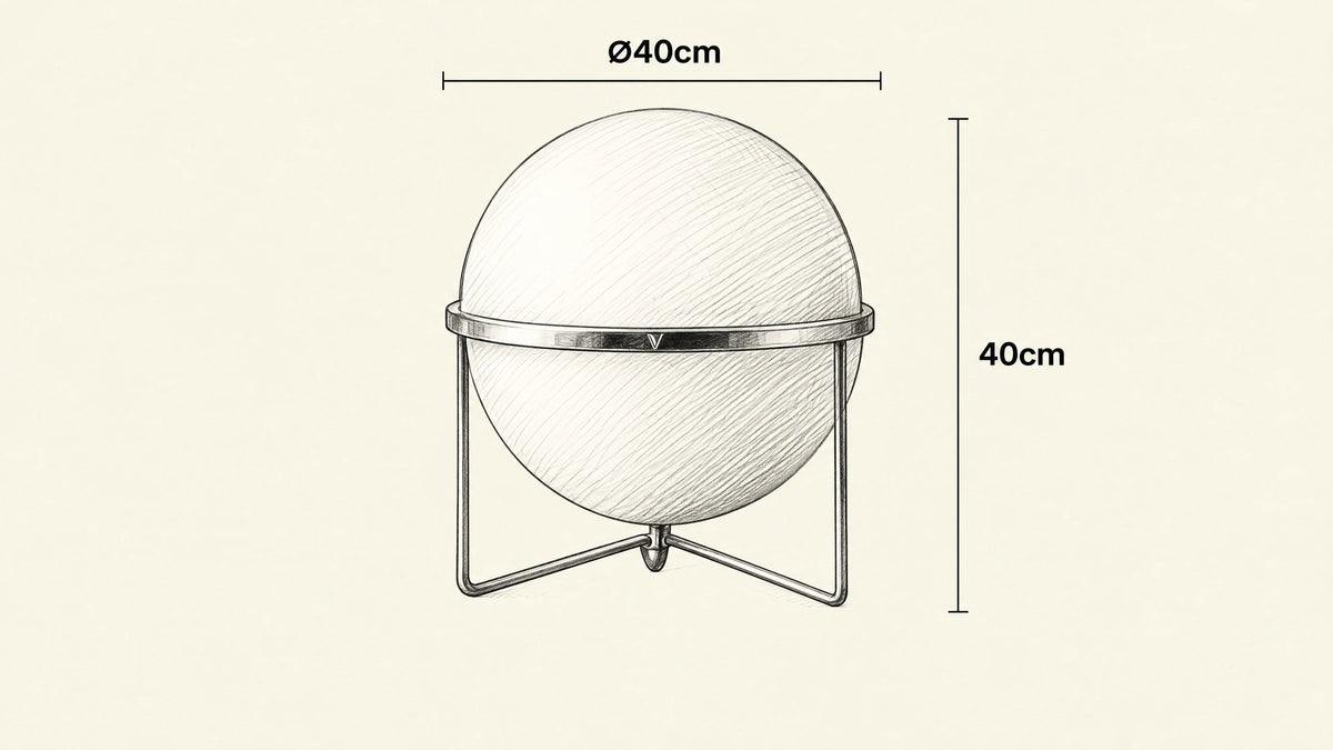 
Zuru Globe Table Lamp hand-drawn dimensions sketch with listed measurements