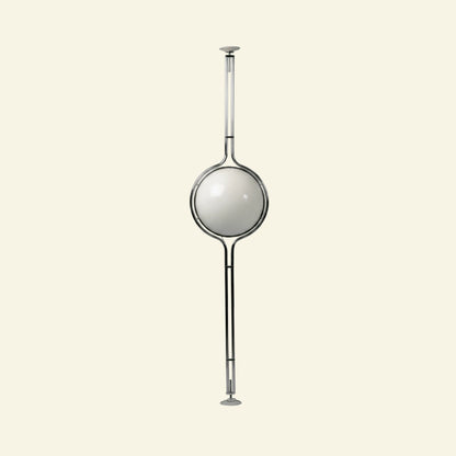 zuru floor to ceiling lamp full-length view with chrome tension pole and frosted globe on cream studio background
